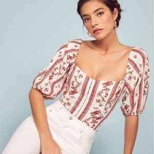 Reformation Romi Puff Sleeve Linen Top Size 6 NWT